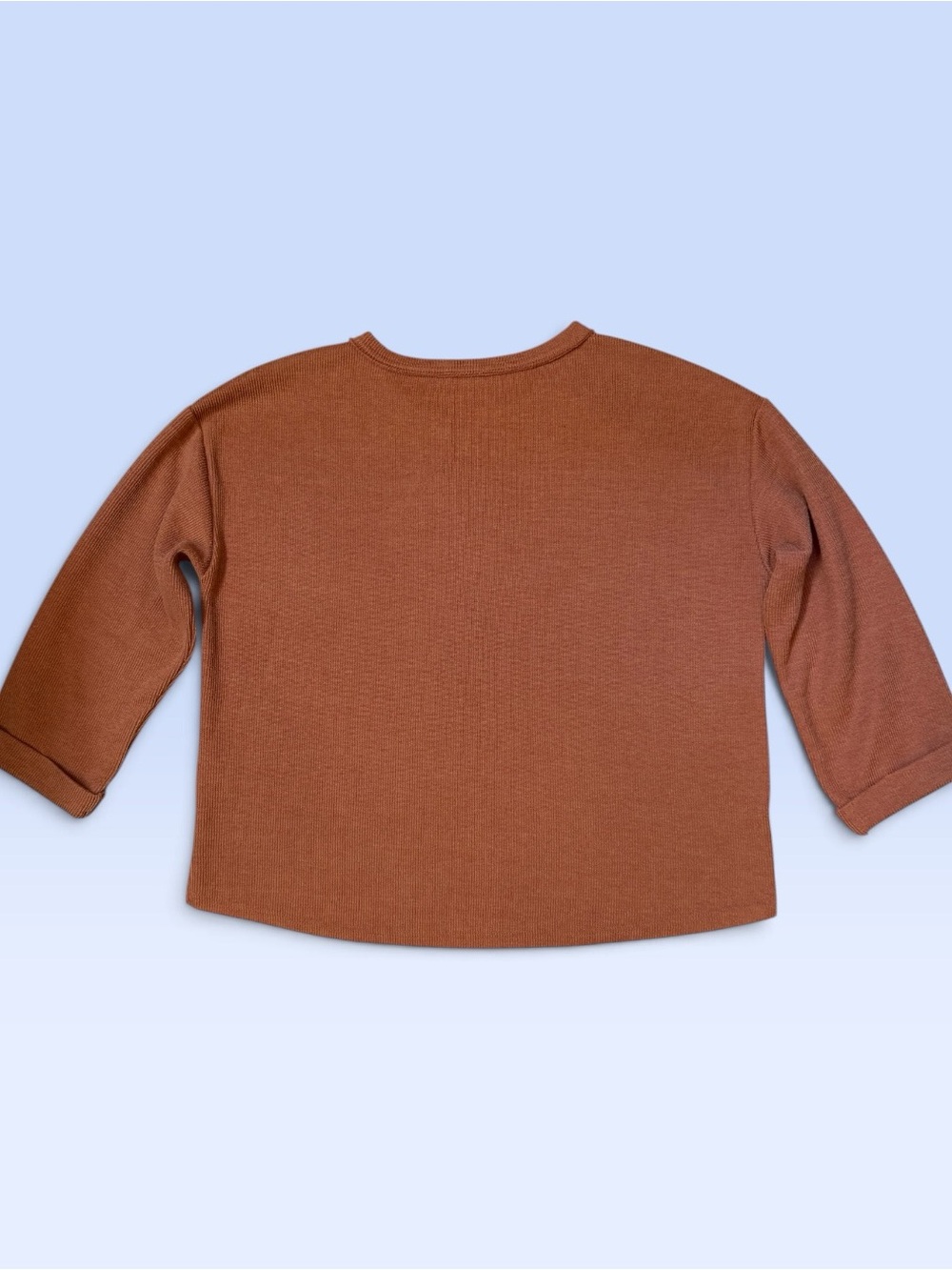 Blu Pepper Terracotta Ribbed Knit Notched V-Neck Top Pullover Sweater Size L - Picture 7 of 13